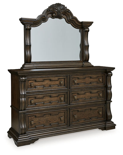 Maylee King Canopy Bed with Mirrored Dresser