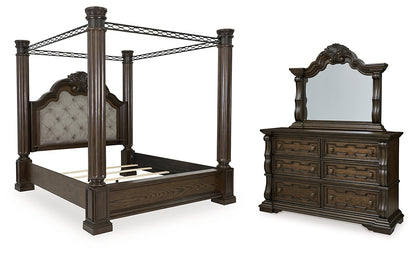 Maylee King Canopy Bed with Mirrored Dresser