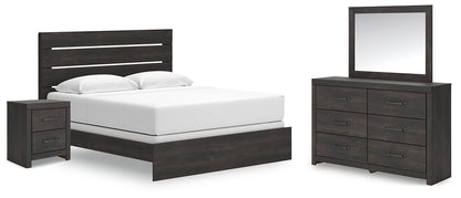 Hollivern King Panel Bed with Mirrored Dresser and Nightstand