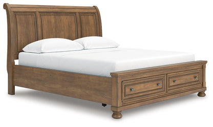 Feddinger California King Storage Sleigh Bed with Mirrored Dresser