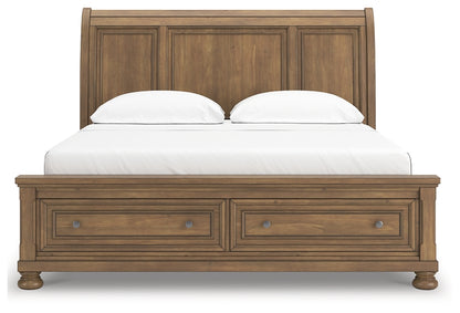 Feddinger California King Storage Sleigh Bed with Mirrored Dresser and Nightstand