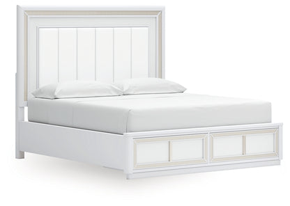 Chalanna King Upholstered Storage Bed with Mirrored Dresser