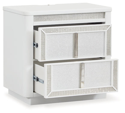 Chalanna King Upholstered Storage Bed with Mirrored Dresser, Chest and Nightstand