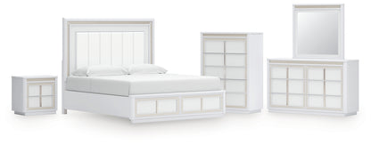 Chalanna King Upholstered Storage Bed with Mirrored Dresser, Chest and Nightstand