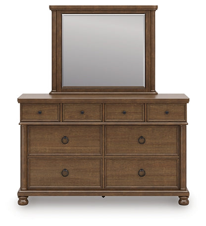 Rowlenstown Queen Poster Bed with Mirrored Dresser