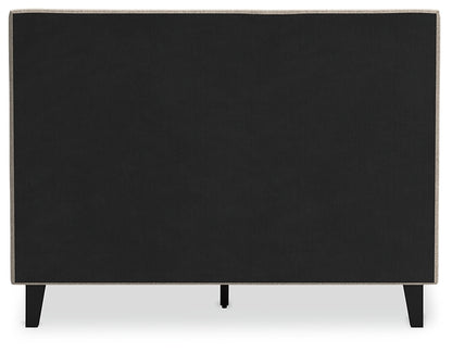 Cielden Full Upholstered Bed with Roll Slats, Dresser and Mirror