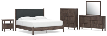 Pamytta King Upholstered Panel Platform Bed, Dresser, Mirror, Chest and Nightstand