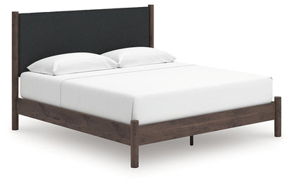 Pamytta King Upholstered Panel Platform Bed, Dresser and Mirror