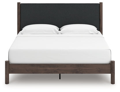 Pamytta King Upholstered Panel Platform Bed, Dresser and Mirror