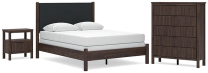 Pamytta Queen Upholstered Panel Bed, Dresser, Mirror and Nightstand