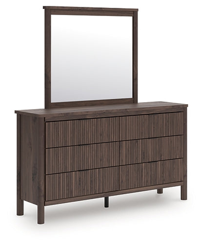 Pamytta King Upholstered Panel Bed, Dresser, Mirror, Chest and Nightstand