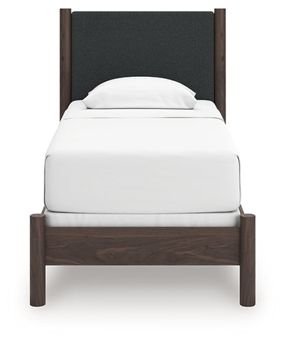 Pamytta Twin Upholstered Panel Bed, Dresser and Mirror