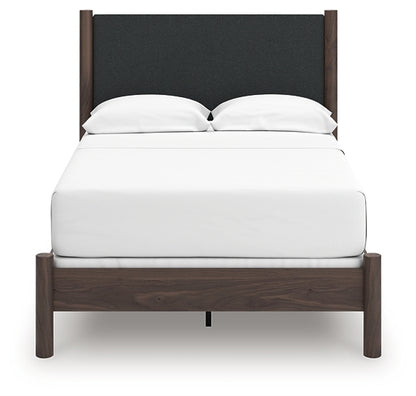 Pamytta Full Upholstered Panel Bed, Dresser, Mirror and Nightstand