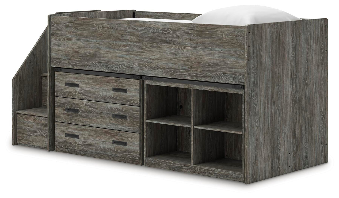 Frandern Twin Loft  Bed with Bookcase and Drawer Storage