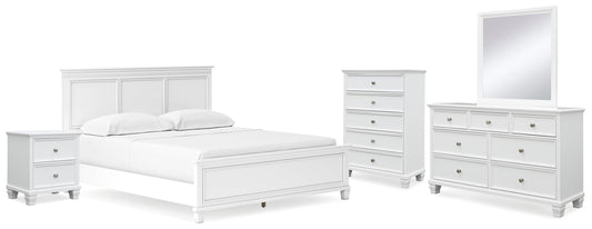 Fortman California King Panel Bed with Mirrored Dresser, Chest and Nightstand