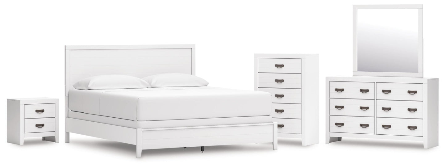 Binterglen California King Panel Bed, Dresser, Mirror, Chest and Nightstand