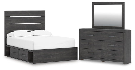 Hollivern Full Panel Bed with Storage, Dresser and Mirror