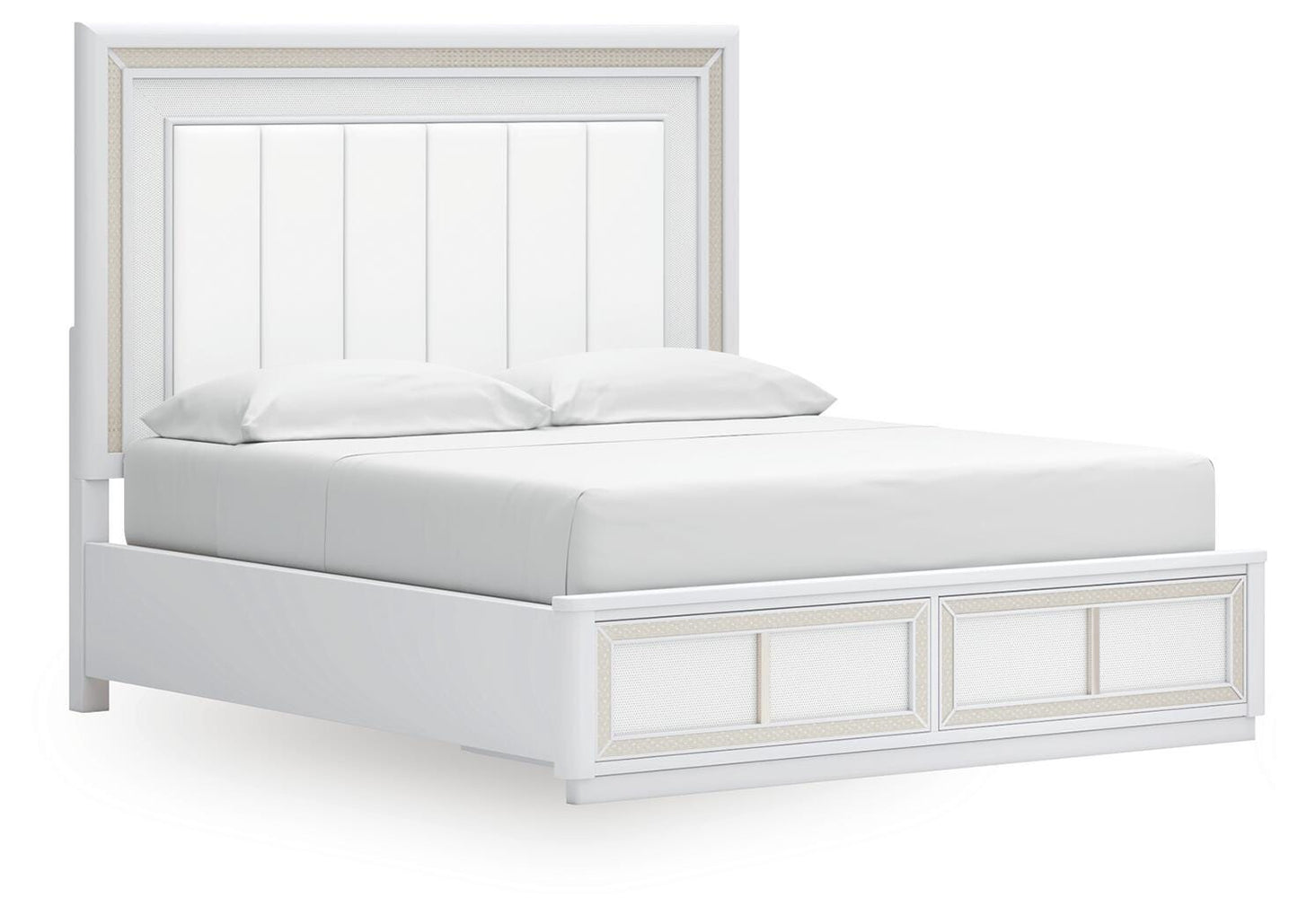 Chalanna California King Upholstered Storage Bed, Dresser, Mirror and Nightstand