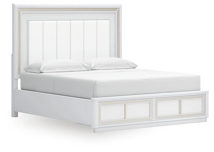 Chalanna California King Upholstered Storage Bed, Dresser, Mirror and Nightstand