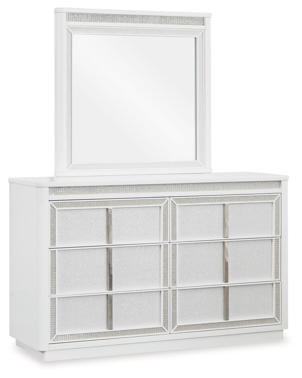 Chalanna California King Upholstered Storage Bed, Dresser, Mirror and Nightstand