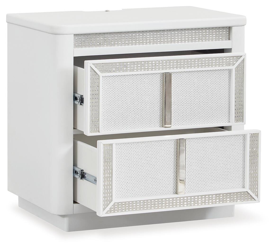Chalanna California King Upholstered Storage Bed, Dresser, Mirror and Nightstand