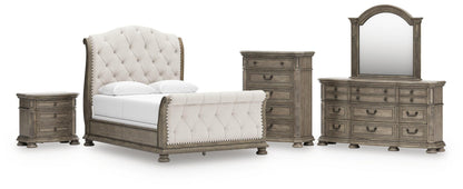 Ardenfield Queen Upholstered Sleigh Bed, Dresser, Mirror, Chest and Nightstand