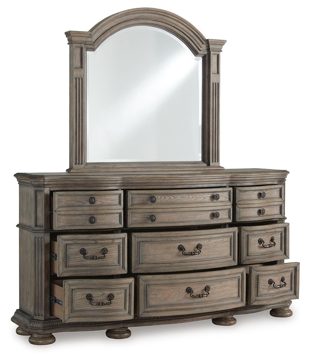 Ardenfield Queen Upholstered Sleigh Bed, Dresser, Mirror, Chest and Nightstand