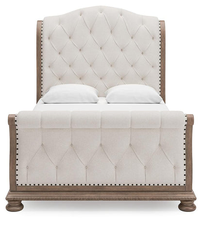 Ardenfield Queen Upholstered Sleigh Bed, Dresser, Mirror, Chest and Nightstand