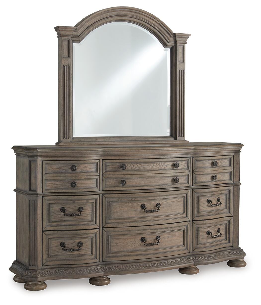 Ardenfield King Upholstered Sleigh Bed, Dresser, Mirror, Chest and Nightstand
