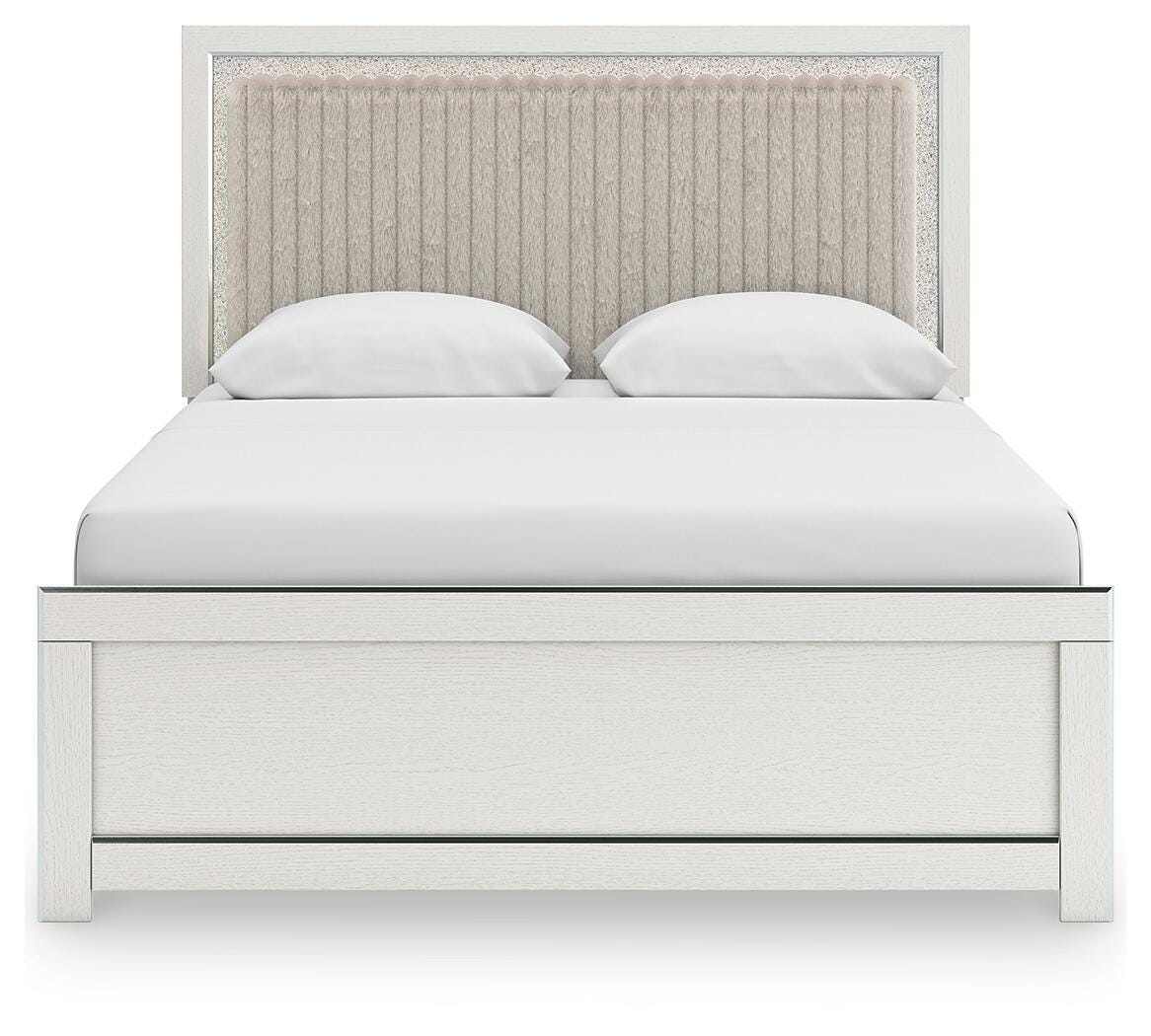 Zuraleus Queen Upholstered Panel Platform Bed, Dresser, Mirror and Nightstand