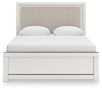 Zuraleus Queen Upholstered Panel Platform Bed, Dresser, Mirror and Nightstand