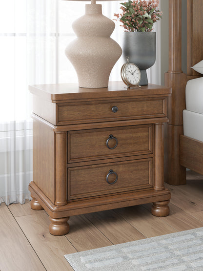 Rowlenstown California King Poster Bed with Mirrored Dresser and Nightstand