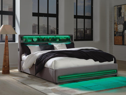Finigale King Upholstered Bed with Wireless Audio