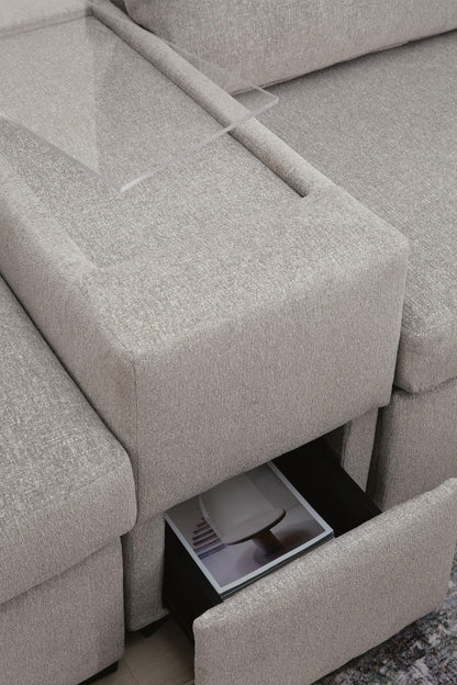 ModMax Luxe 5-Piece Double Chaise Sectional with Storage Consoles