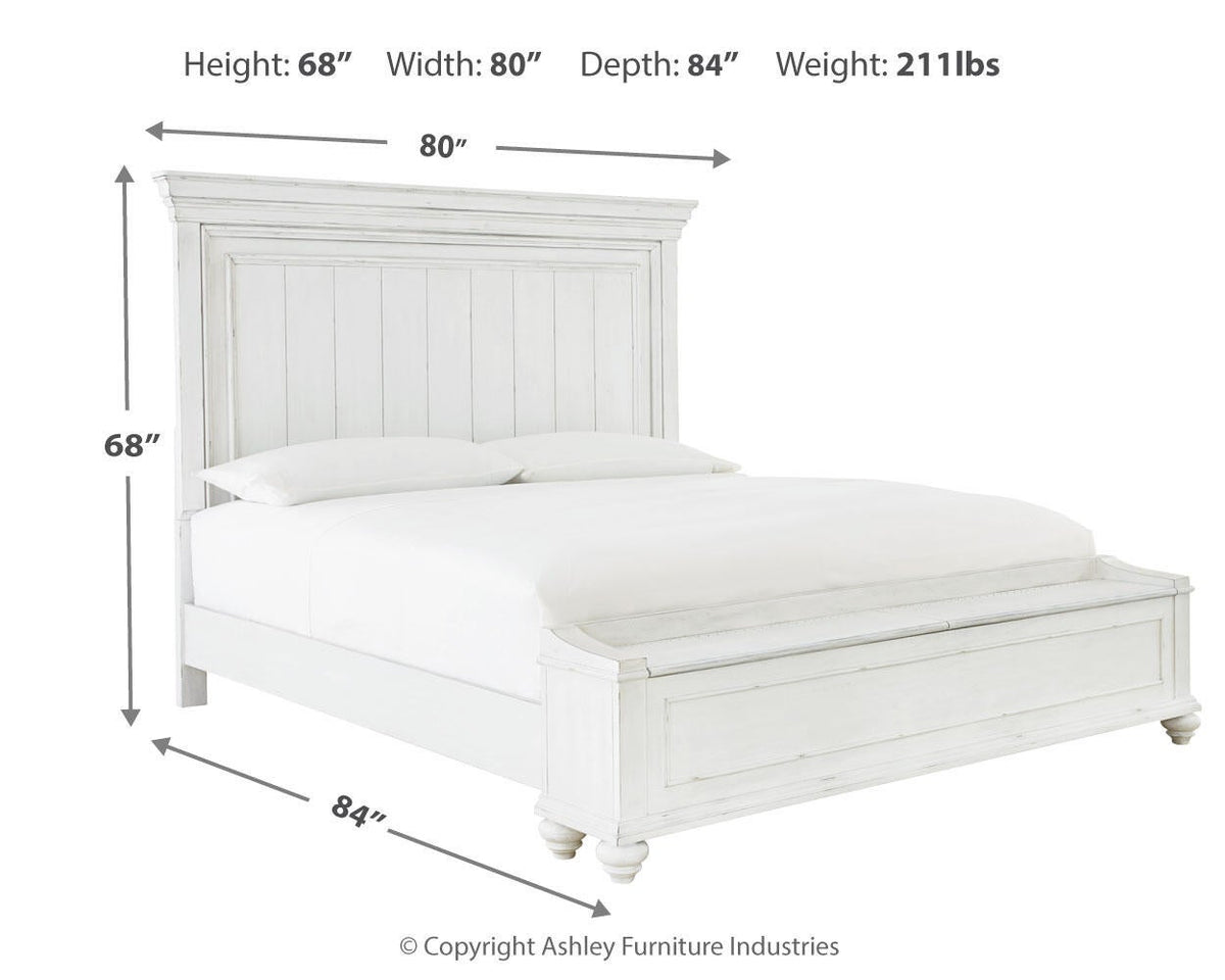 Kanwyn Queen Panel Bed with Storage Bench, Dresser and Mirror