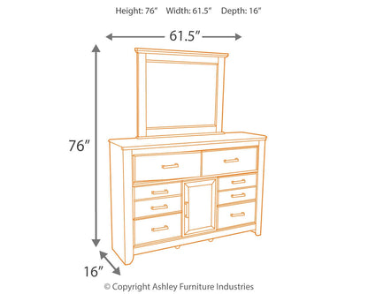 Juararo King Panel Bed with Mirrored Dresser