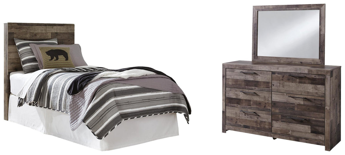 Derekson Twin Panel Headboard Bed with Mirrored Dresser