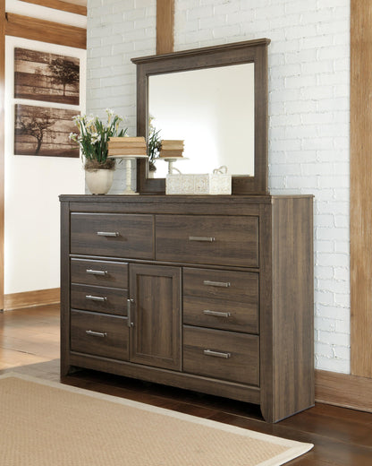 Juararo King/California King Panel Headboard Bed with Mirrored Dresser, Chest and Nightstand
