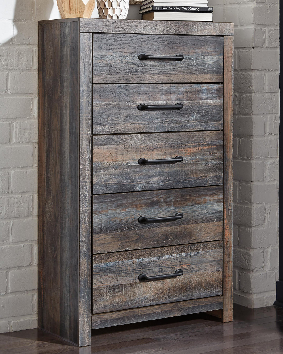 Drystan Queen Bookcase Headboard, Dresser, Mirror, Chest and Nightstand