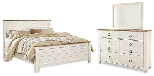 Willowton California King Panel Bed with Mirrored Dresser
