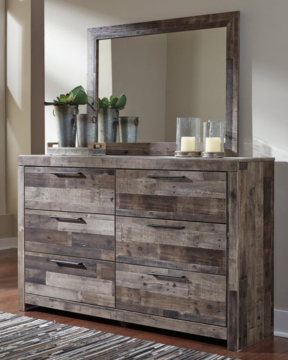 Derekson King Panel Headboard Bed with Mirrored Dresser