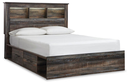 Drystan Queen Bookcase Bed with 2 Storage Drawers, Dresser, Mirror, Chest and Nightstand