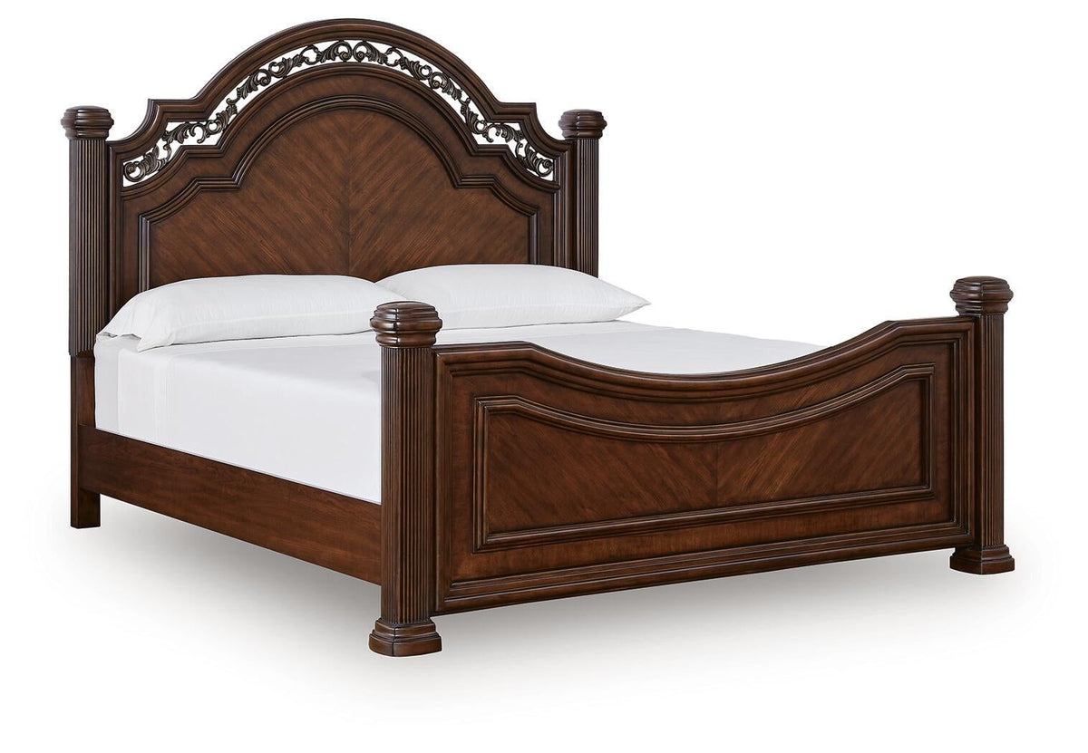 Lavinton King Poster Bed with Mirrored Dresser and Nightstand