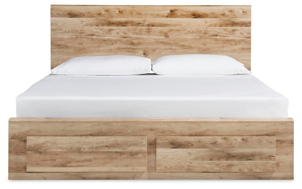 Hyanna King Panel Storage Bed with 1 Under Bed Storage Drawer, Dresser, Mirror and Nightstand