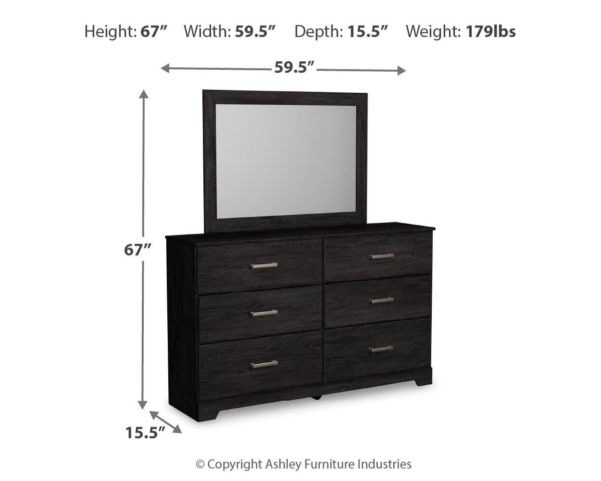 Belachime Twin Panel Bed with Mirrored Dresser