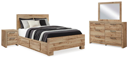 Hyanna Queen Panel Bed with 2 Side Storage, Dresser, Mirror and Nightstand