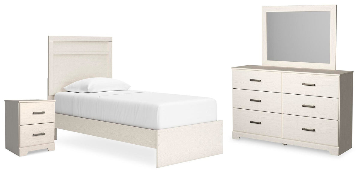 Stelsie Twin Panel Bed with Mirrored Dresser and Nightstand
