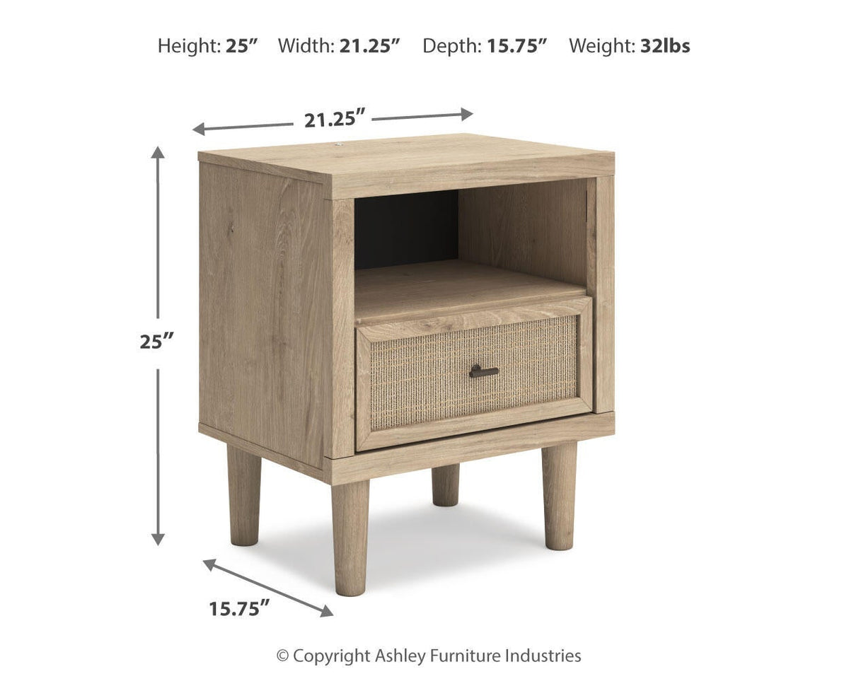 Cielden Full Upholstered Panel Bed with Mirrored Dresser and Nightstand