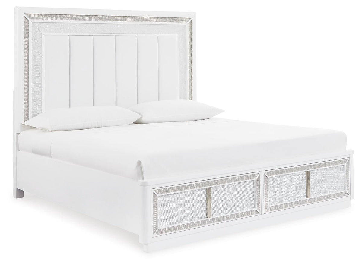 Chalanna Queen Upholstered Storage Bed with Mirrored Dresser