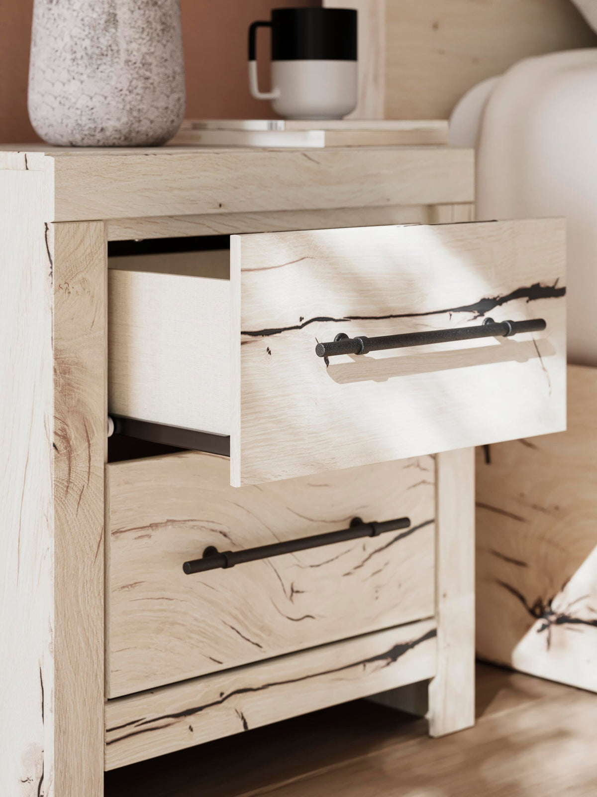 Lawroy King Panel Storage Bed, Dresser, Mirror and Nightstand
